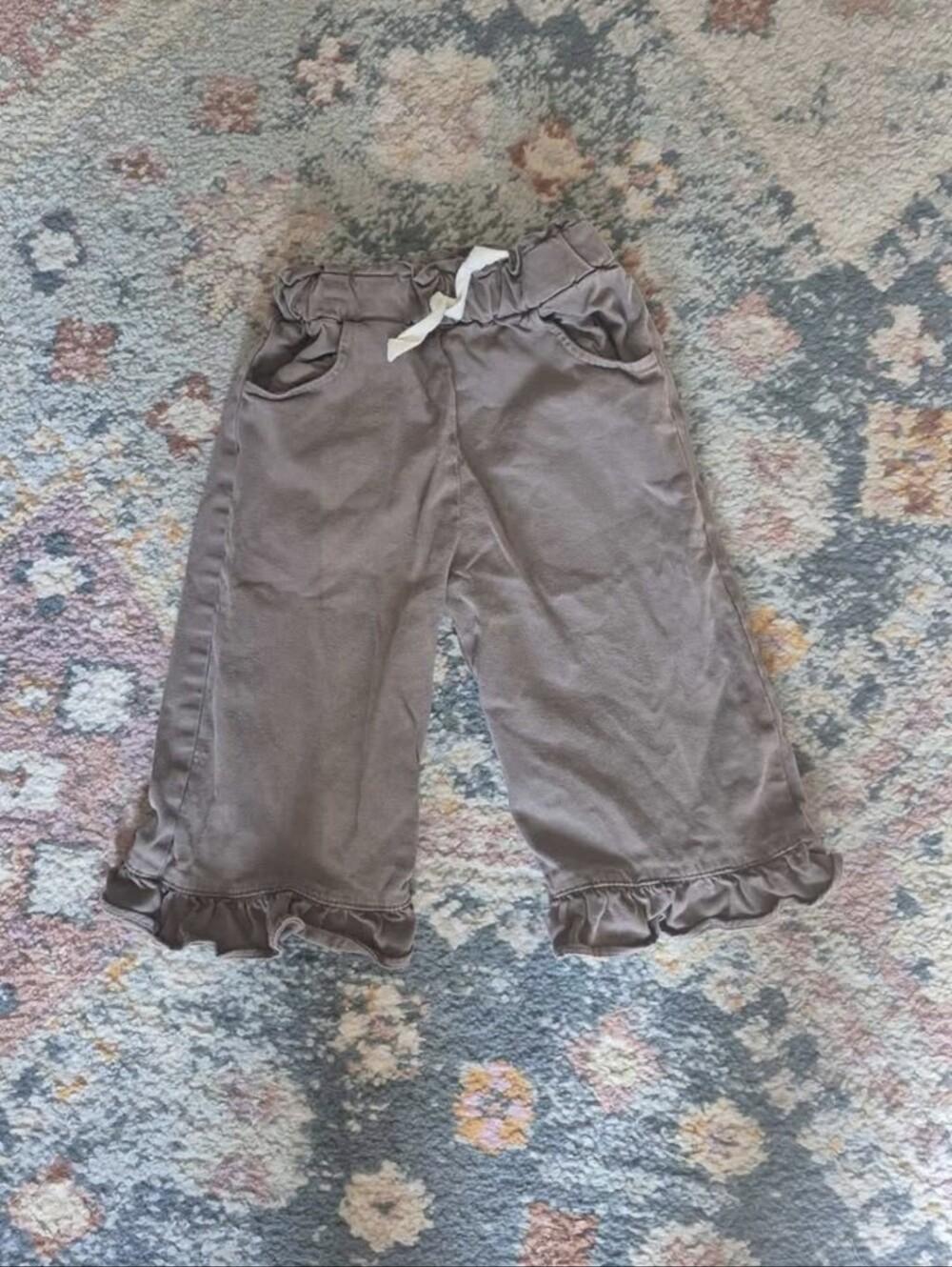Zara Girls' Ruffle Hem Pull-On Pants - Taupe
